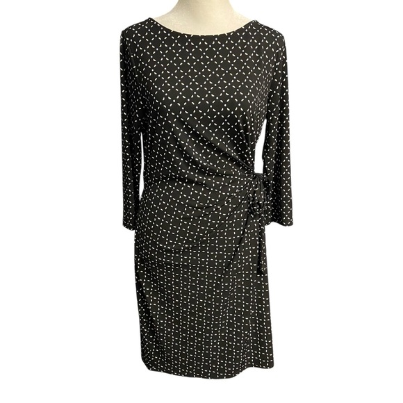 Ann Taylor Mock Wrap Dress Size MP Black 3/4 length Sleeves Career Church Modest - Picture 1 of 6